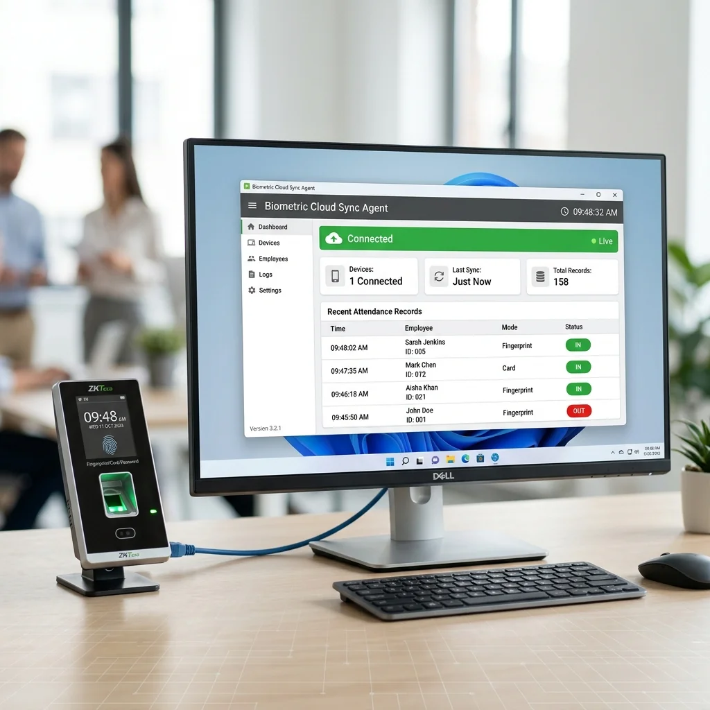 Biometric Cloud Sync Agent connecting ZKTeco device to school ERP