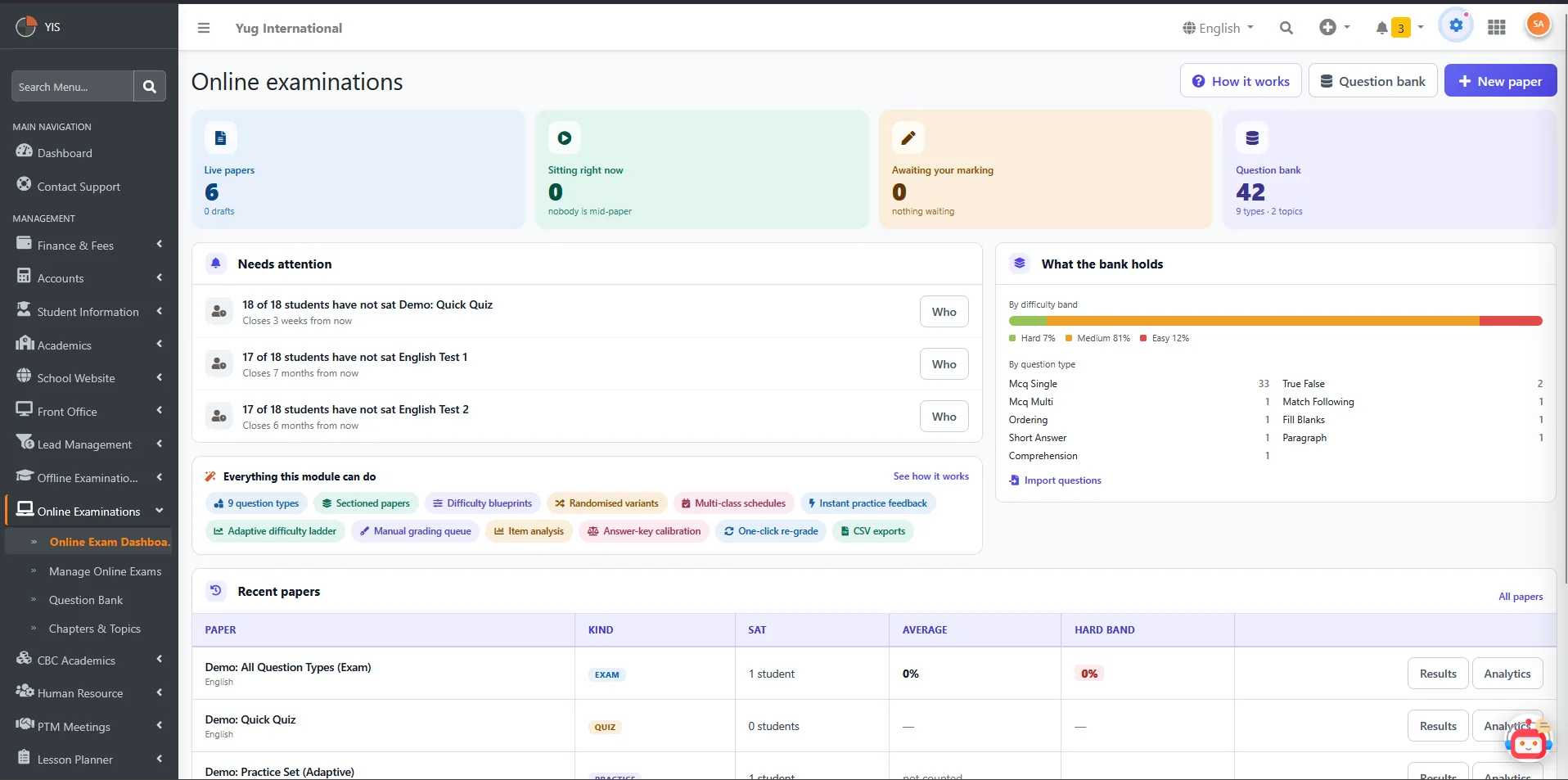 Online Exams Pro — computer-based test paper builder and player