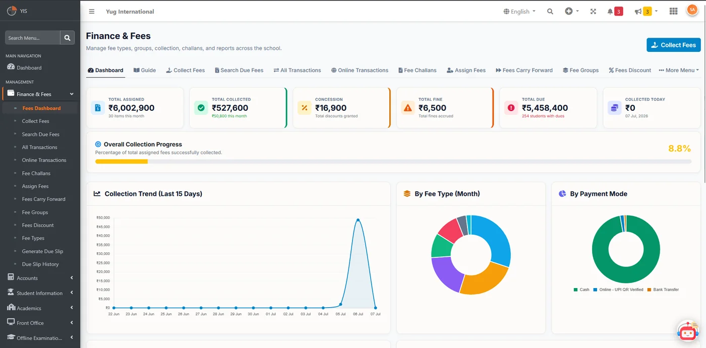 Fee collection screenshot