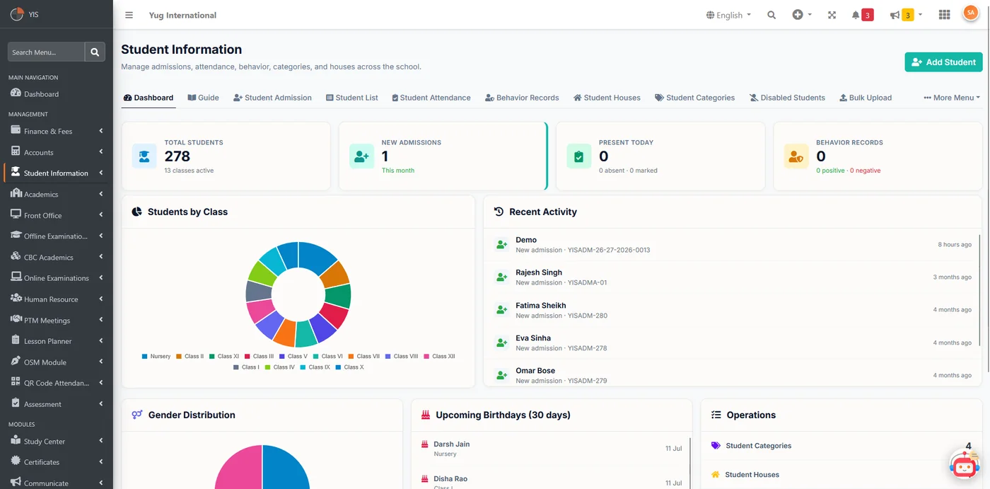 Student management screenshot